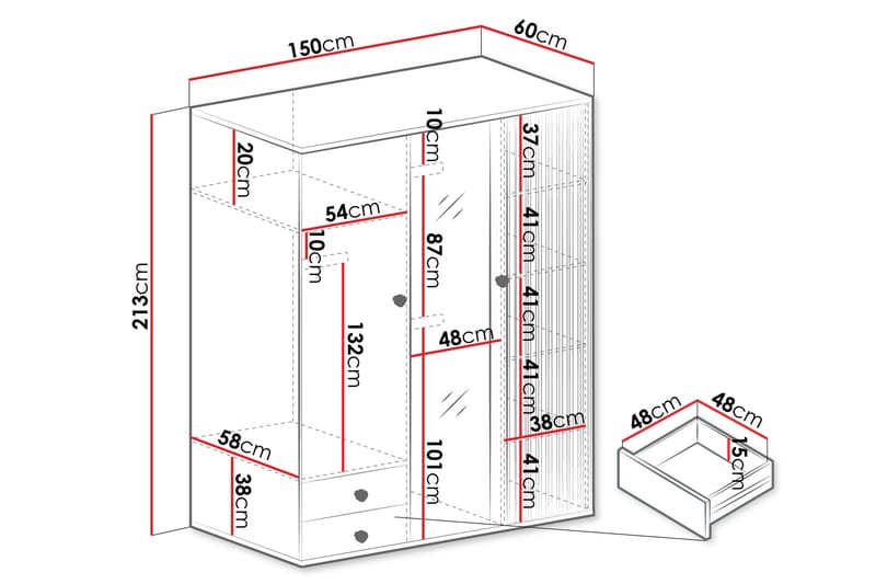 Aldbrough Garderob med Spegel 150x213 cm - Brun/Svart - Products - Förvaring - Garderober & garderobssystem