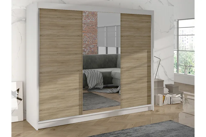 Cyria Garderob med Spegel 200x215 cm - Brun/Vit - Products - Förvaring - Garderober & garderobssystem