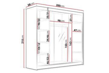 Dianna Garderob med Spegel 200x215 cm - Vit/Svart - Products - Förvaring - Garderober & garderobssystem
