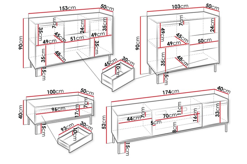 Bjurholm Möbelset För Vardagsrum - Vit - Products - Förvaring - Förvaringsmöbler - Möbelset för vardagsrum