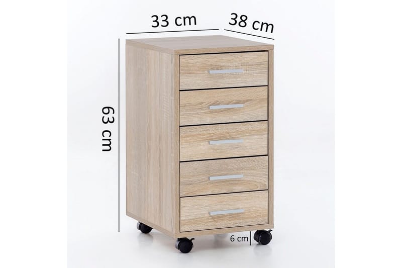 Rullkontejner Wohnling 5 lådor med hjul, folierad spånskiva, modern stil Sonoma - Sonoma - Products - Förvaring - Förvaringsmöbler - Byrå - Hurts