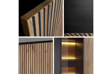 Klinkerville Möbelset Vardagsrum - Tv bänk & Vitrinskåp med Belysning - Svart Trä / Brun / Ribbad / Glas - Products - Förvaring - Förvaringsmöbler - Möbelset för vardagsrum