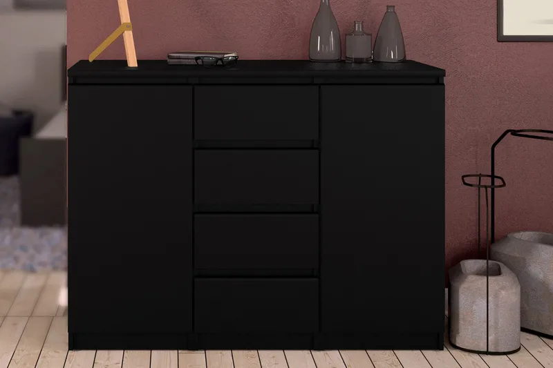 Naia Skänk med 2 Dörrar + 4 Lådor - Mattsvart - Products - Förvaring - Förvaringsmöbler - Sideboard & skänk