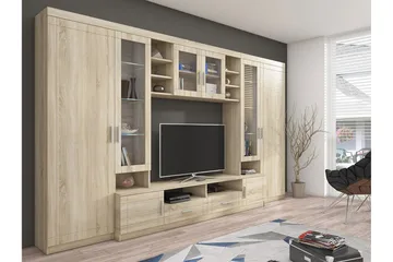 Paris Vardagsrumsset 340x44x197,5 cm - Ek/Vit Led-Belysning - Products - Förvaring - Förvaringsmöbler - Möbelset för vardagsrum