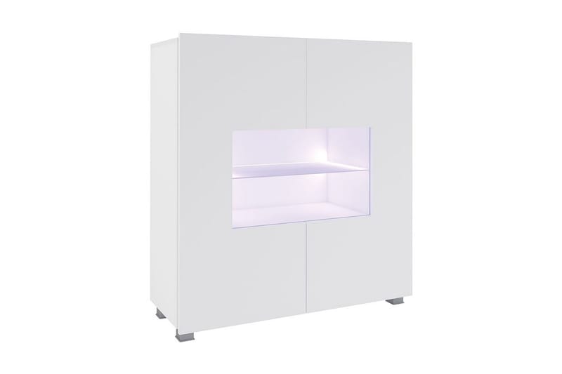 Frick Vitrinskåp Blå LED Belysning 35 cm djup 100 cm bred 107 cm hög Ljust Trä Glas, Vit/Blå LED