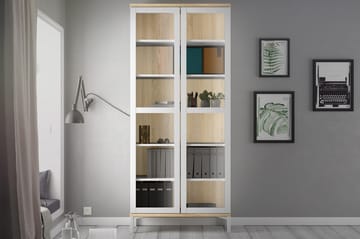 Roomers Vitrinskåp 36 cm djup 89 cm bred 202 hög med 2 Dörrar - Vit/Ek - Products - Förvaring - Skåp - Vitrinskåp