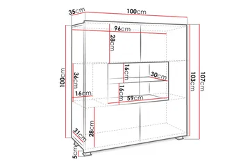 Tessan Vitrinskåp 100x35x107 cm - Svart/Vit - Products - Förvaring - Skåp - Vitrinskåp