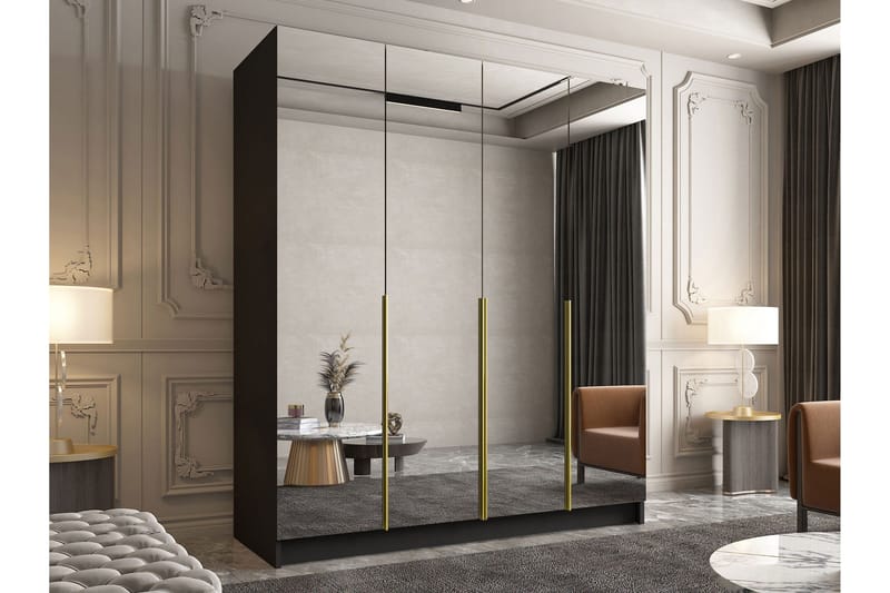 Vadstena Garderob med Spegel 200 cm - Svart/Guld - Products - Förvaring - Garderober & garderobssystem