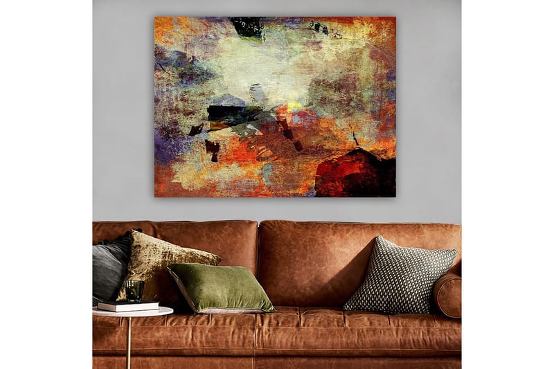 Canvastavla 70x100 cm - Abstrakt komposition med dynamiska färgfält som skapar en känsla av rörelse och djup - Röd / Orange / Grön - Products - Inredning - Tavlor & posters - Canvastavla
