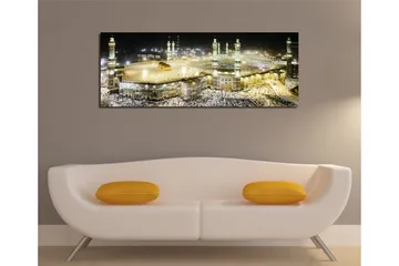 Canvastavla 80x30 cm - Storslagen vy över den heliga platsen i Mecka vid nattens ljus - Guld / Grön / Svart - Products - Inredning - Tavlor & posters - Canvastavla