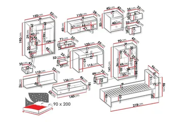 Rathmore Möbelset För Barnrum - Grå - Products - Möbler - Barnmöbler - Barnmöbelset