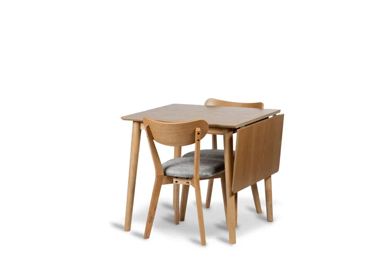 Åland Förlängningsbar Matgrupp 80-120 cm med 2 Åland Stolar, Brun/Natur