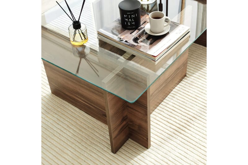 Almasi Rektangulärt Soffbord 105x40x105 cm - Brun / Valnöt / Glas - Products - Möbler - Bord & matgrupp - Soffbord