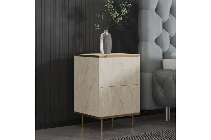 Nattduksbord Imaj Travertin / Rany - Beige/Guld - Products - Möbler - Bord & matgrupp - Avlastningsbord & sidobord - Sängbord & nattduksbord