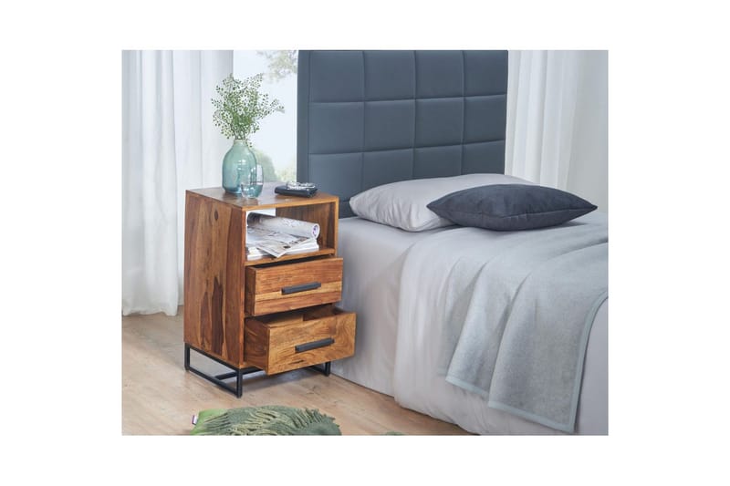 Sängbord Wohnling Massivt trä för kontinentalsängar med 2 lådor förvaringshylla lantlig stil - Products - Möbler - Bord & matgrupp - Avlastningsbord & sidobord - Sängbord & nattduksbord