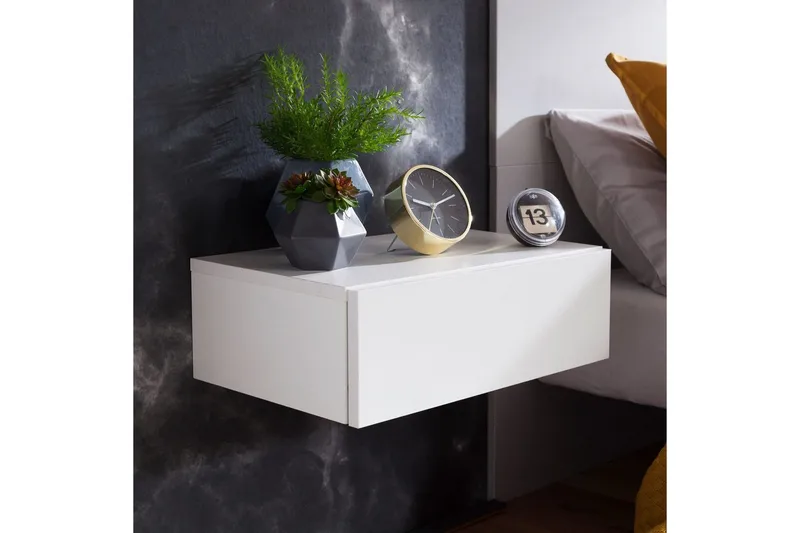 Sängbord Wohnling med låda för väggmontering, svävande utseende Vit - Vit - Products - Möbler - Bord & matgrupp - Avlastningsbord & sidobord - S ängbord & nattduksbord