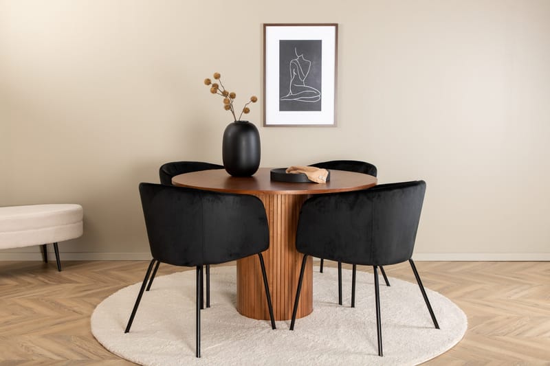 Bianca Matgrupp 110 cm Rund med 4 Berit stolar - Svart - Products - Möbler - Bord & matgrupp - Matgrupp