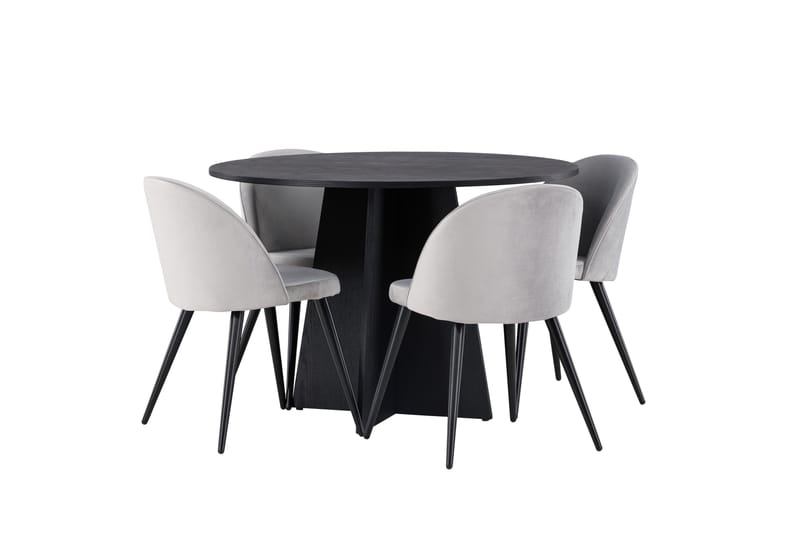 Bootcut Matgrupp 110 cm Rund med 4 Velvet stolar - Svart - Products - Möbler - Bord & matgrupp - Matgrupp