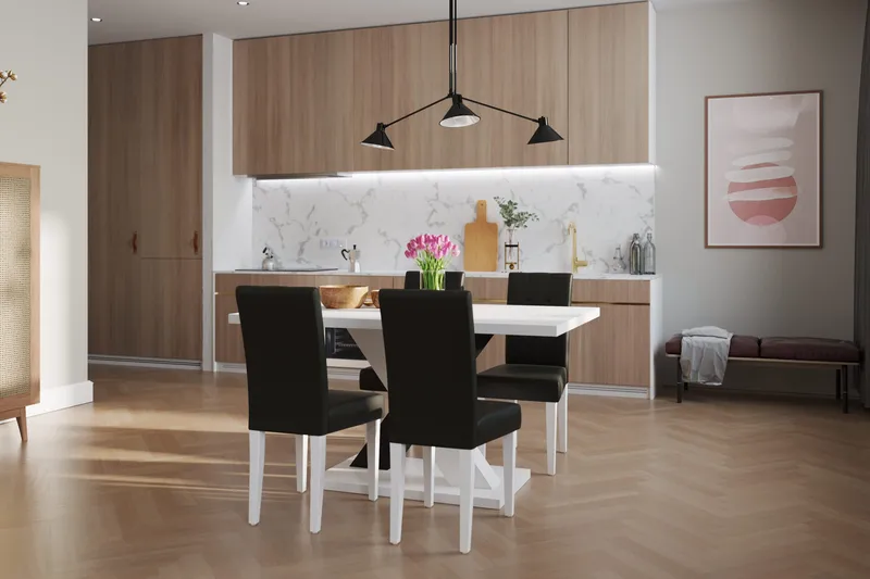 Cesi Matgrupp 140 cm med 4 Viktor Stol - Vit/Svart/Svart PU - Products - Möbler - Bord & matgrupp - Matgrupp