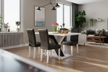 Cesi Matgrupp 140 cm med 4 Viktor Stol - Vit/Svart/Svart PU - Products - Möbler - Bord & matgrupp - Matgrupp