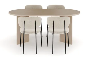 Dano Matbord 180 cm  med 4 Gemmiano Matstolar - Travertin / Vit Bouclé - Products - Möbler - Bord & matgrupp - Matgrupp