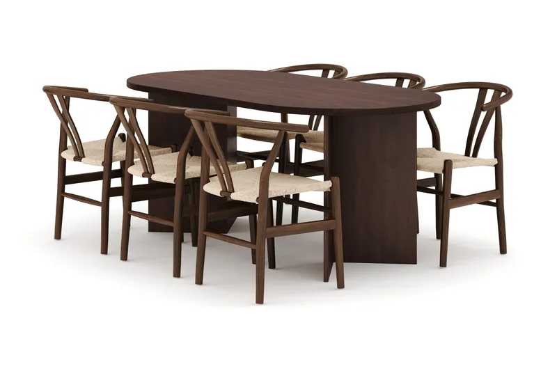 Dano Matbord 180 cm  med 6 Dastoori Matstolar, Valnöt