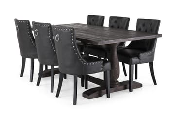 Dijon Matgrupp 200 cm med 6 Tuva Fåtölj, Vintage Trä / Svart Pu