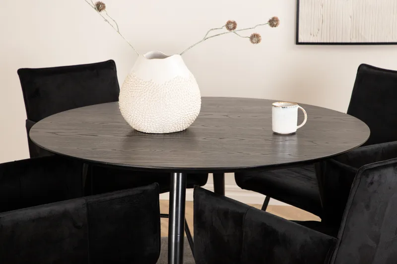 Dipp Matgrupp 115 cm Rund med 4 Petra stolar - Svart - Products - Möbler - Bord & matgrupp - Matgrupp