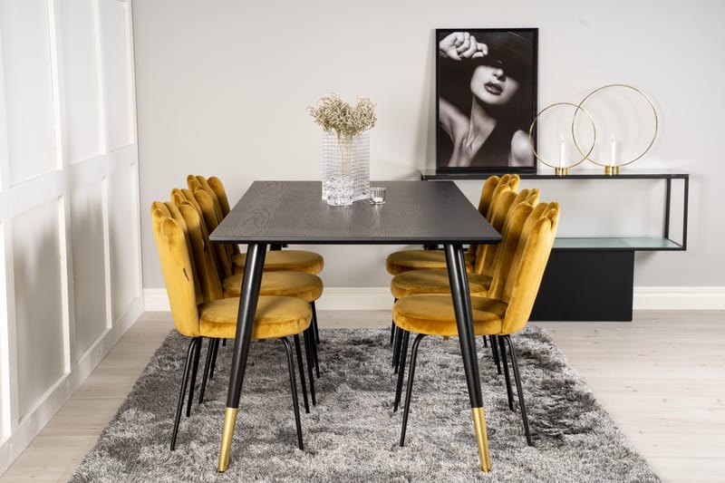 Dipp Matgrupp 180 cm Rektangulär med 6 Limhamn stolar - Svart/Guld - Products - Möbler - Bord & matgrupp - Matgrupp
