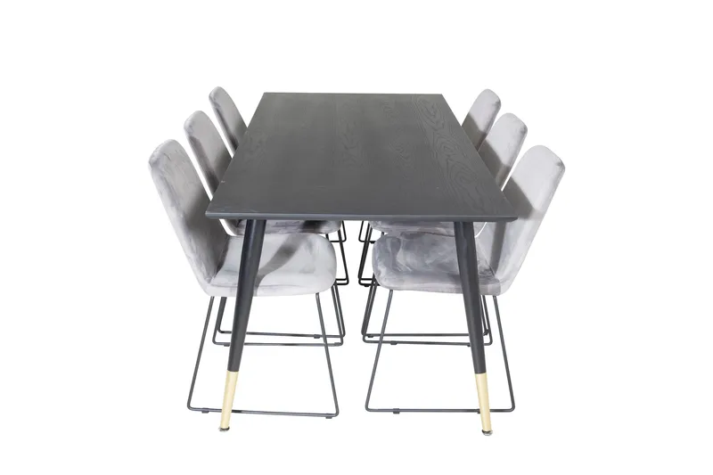 Dipp Matgrupp 180 cm Rektangulär med 6 Muce stolar, Svart/Guld