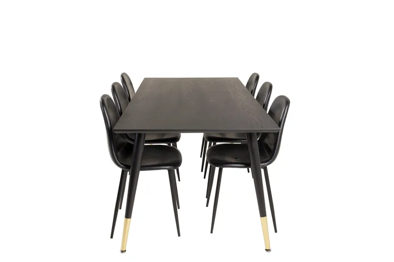 Dipp Matgrupp 180 cm Rektangulär med 6 Polar stolar, Svart/Guld