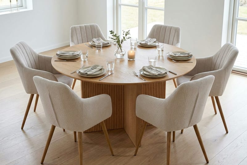 Edda Matgrupp runt 150 cm Ek med 6 Karol Matstolar - Ek - Products - Möbler - Bord & matgrupp - Matgrupp