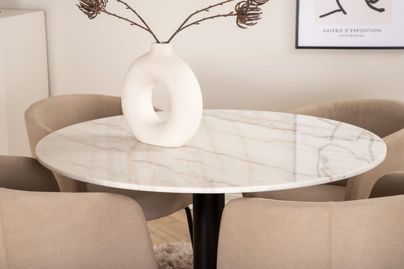 Estelle Matgrupp 106 cm Rund med 4 Berit stolar - Beige - Products - Möbler - Bord & matgrupp - Matgrupp
