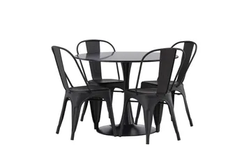 Glade Matgrupp 100 cm Rund med 4 Tempe Stolar - Svart - Products - Möbler - Bord & matgrupp - Matgrupp