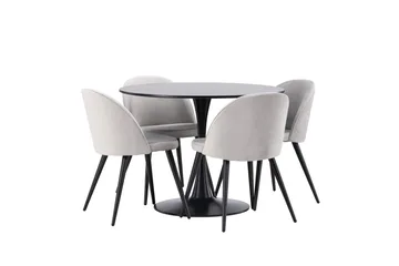 Glade Matgrupp 100 cm Rund med 4 Velvet stolar - Svart - Products - Möbler - Bord & matgrupp - Matgrupp