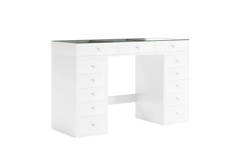 Glow Stort sminkbord med glasskiva - Förvaring med lådor och fack  120 cm - Vit - Products - Möbler - Bord & matgrupp - Sminkbord & toalettbord