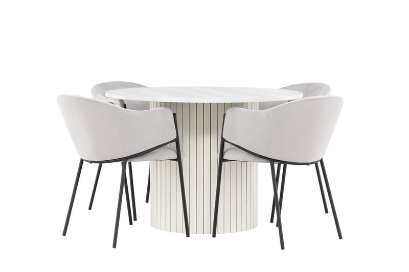 Härön Matgrupp 110 cm Rund med 4 Evelina stolar - Vit/Grå - Products - Möbler - Bord & matgrupp - Matgrupp