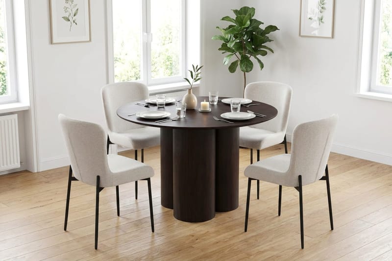 Juno Matgrupp runt 110 cm Rökt Ek med 4 Elsie Matstolar - Rökt ek/Vit - Products - Möbler - Bord & matgrupp - Matgrupp
