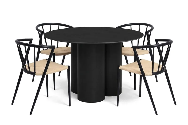 Juno Matgrupp runt 110 cm Svart med 4 Winston Matstolar - Svart - Products - Möbler - Bord & matgrupp - Matgrupp