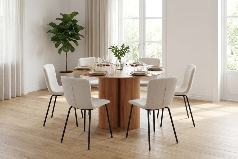 Juno Matgrupp runt 130 cm Ek med 6 Katy Matstolar - Ek - Products - Möbler - Bord & matgrupp - Matgrupp