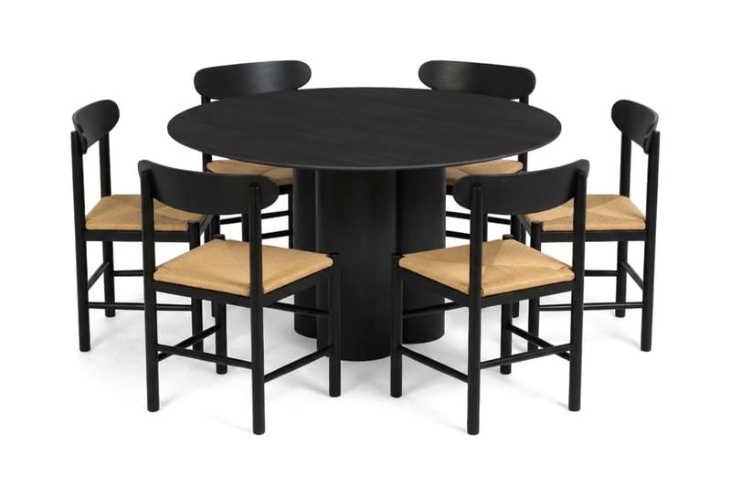 Juno Matgrupp runt 130 cm Svart med 6 Malte Matstolar - Products - Möbler - Bord & matgrupp - Matgrupp