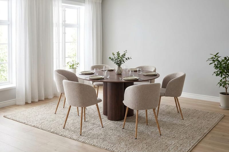 Juno Matgrupp runt 130 cm Valnöt med 6 Greya Matstolar - Valnöt - Products - Möbler - Bord & matgrupp - Matgrupp