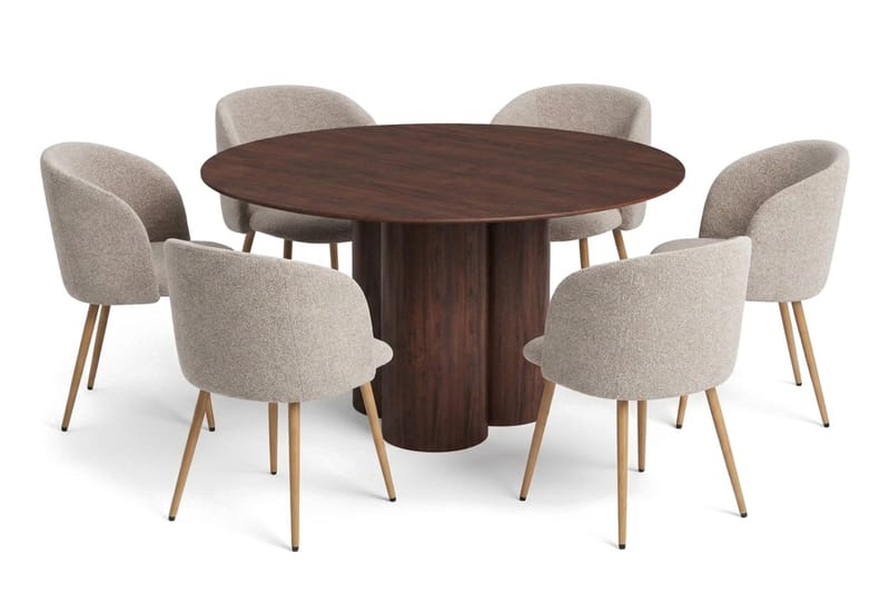 Juno Matgrupp runt 130 cm Valnöt med 6 Greya Matstolar - Valnöt - Products - Möbler - Bord & matgrupp - Matgrupp