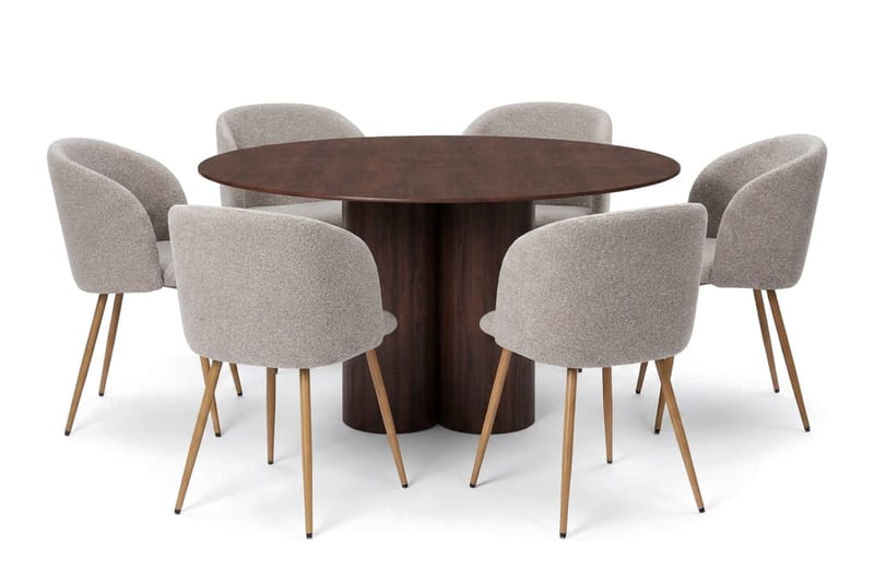 Juno Matgrupp runt 130 cm Valnöt med 6 Greya Matstolar - Valnöt - Products - Möbler - Bord & matgrupp - Matgrupp