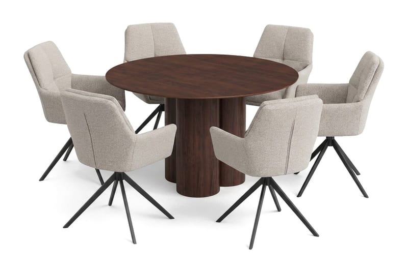 Juno Matgrupp runt 130 cm Valnöt med 6 Torsby Matstolar - Valnöt - Products - Möbler - Bord & matgrupp - Matgrupp
