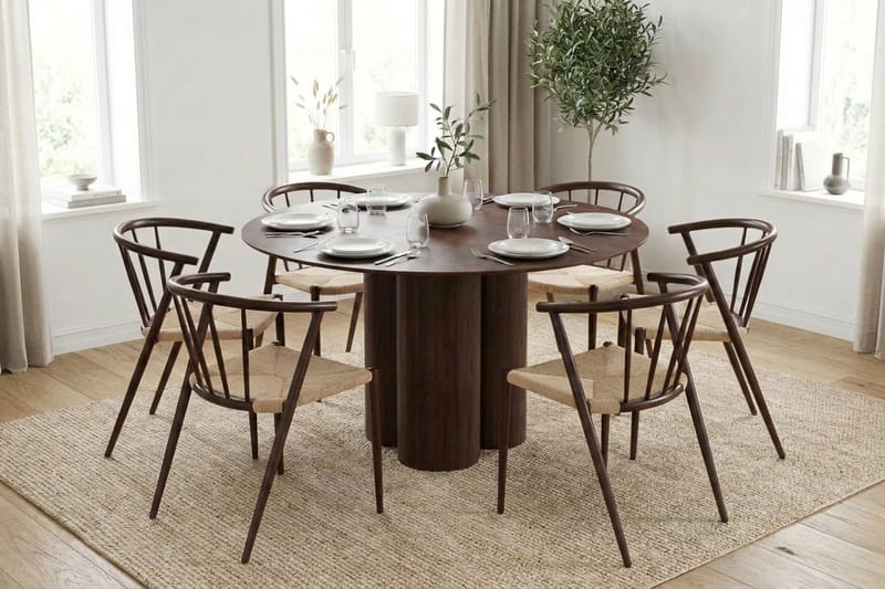 Juno Matgrupp runt 130 cm Valnöt med 6 Winston Matstolar - Valnöt - Products - Möbler - Bord & matgrupp - Matgrupp