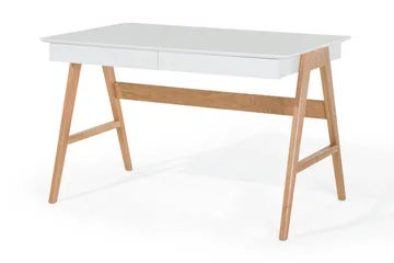 Jahnyia Skrivbord 120 cm med Förvaring 2 Lådor - Vit/Ek - Products - Möbler - Bord & matgrupp - Kontorsbord - Datorbord