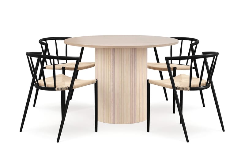 Kopparbo Matbord 106 cm med 4 Winston Matstolar - White / Beige / Metallben Svart - Products - Möbler - Bord & matgrupp - Matgrupp