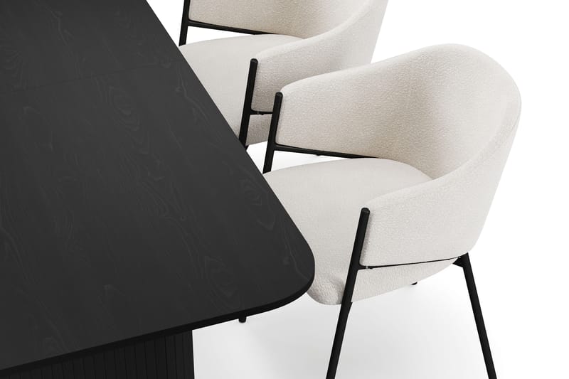 Kopparbo Matbord 180-240 cm Förlängningsbart med 4 Filip Matstolar - Svart / Vit Bouclé - Products - Möbler - Bord & matgrupp - Matgrupp