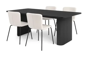 Kopparbo Matbord 180-240 cm Förlängningsbart med 4 Katy Matstolar - Svart / Vit Bouclé / Metallben Svart - Products - Möbler - Bord & matgrupp - Matgrupp